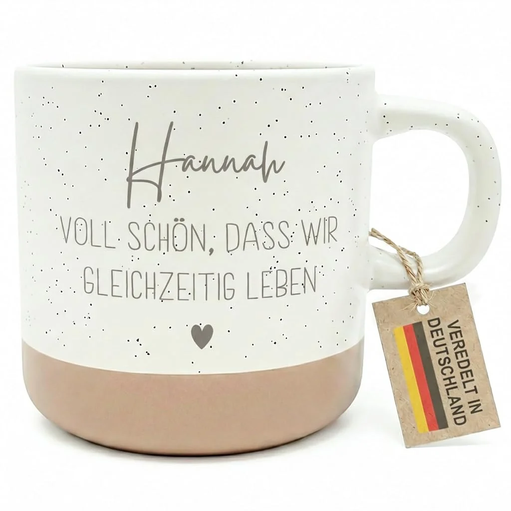 Voll schön dass wir gleichzeitig leben Steingut Tasse personalisiert mit Gravur Lieblingsmensch BFF Geschenk Bestie Herzensmensch – Bild 2