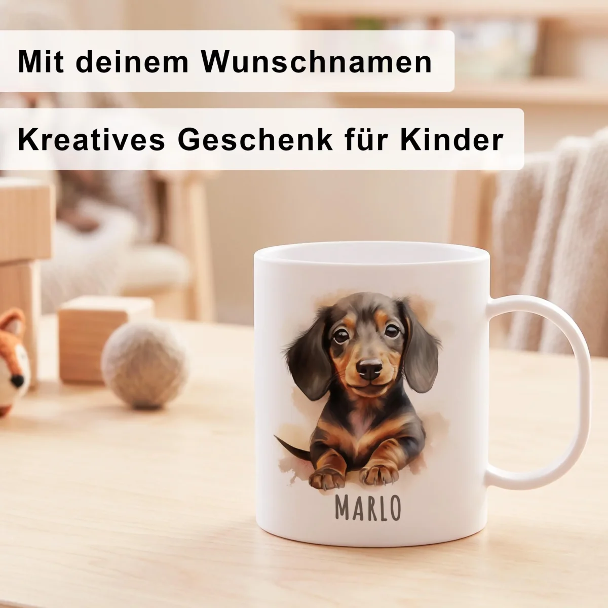 Bruchsichere Kindertasse leichte Kunststoff Tasse mit Henkel für Kindergarten, Dackel – Bild 6