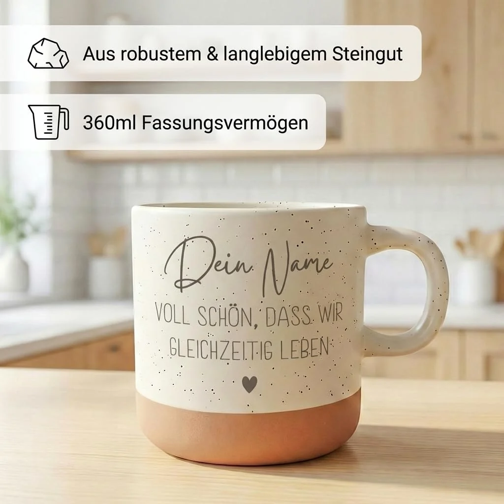 Voll schön dass wir gleichzeitig leben Steingut Tasse personalisiert mit Gravur Lieblingsmensch BFF Geschenk Bestie Herzensmensch – Bild 6