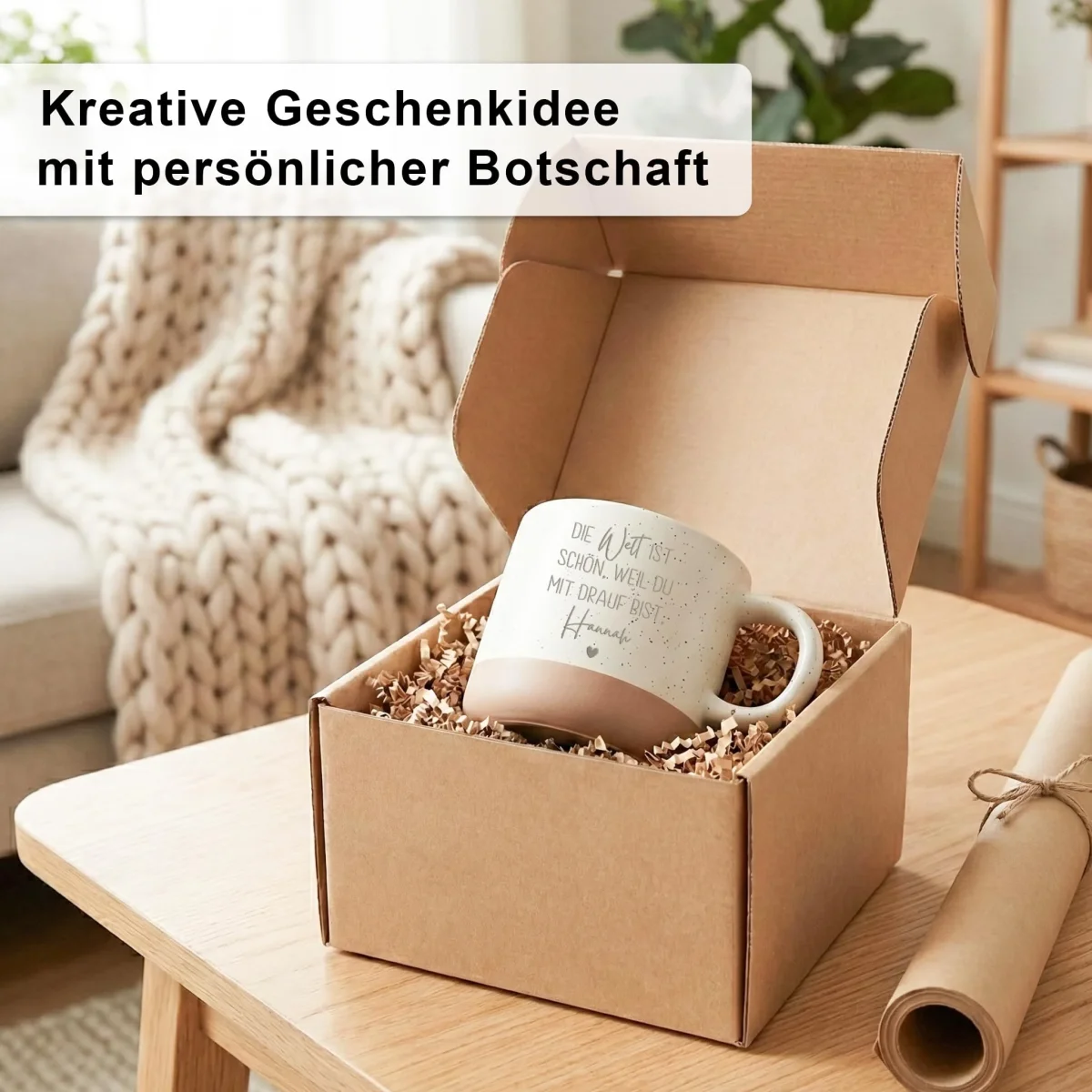 Die Welt ist schön weil du mit drauf bist Steingut Tasse personalisiert mit Gravur Geschenke für Freundin Kaffeetasse – Bild 5