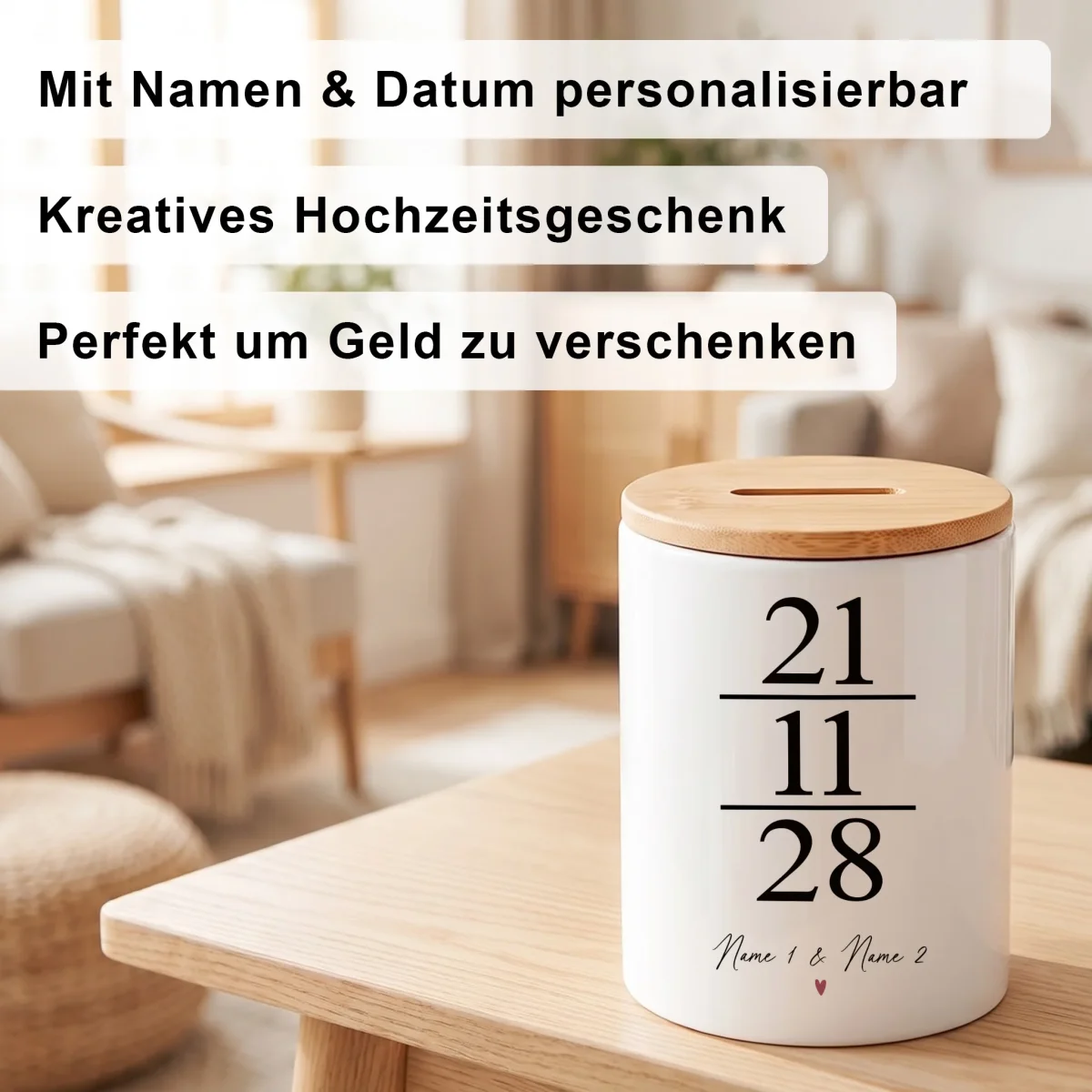Spardose zur Hochzeit als Geldgeschenk personalisiert mit Namen & Datum – Bild 4