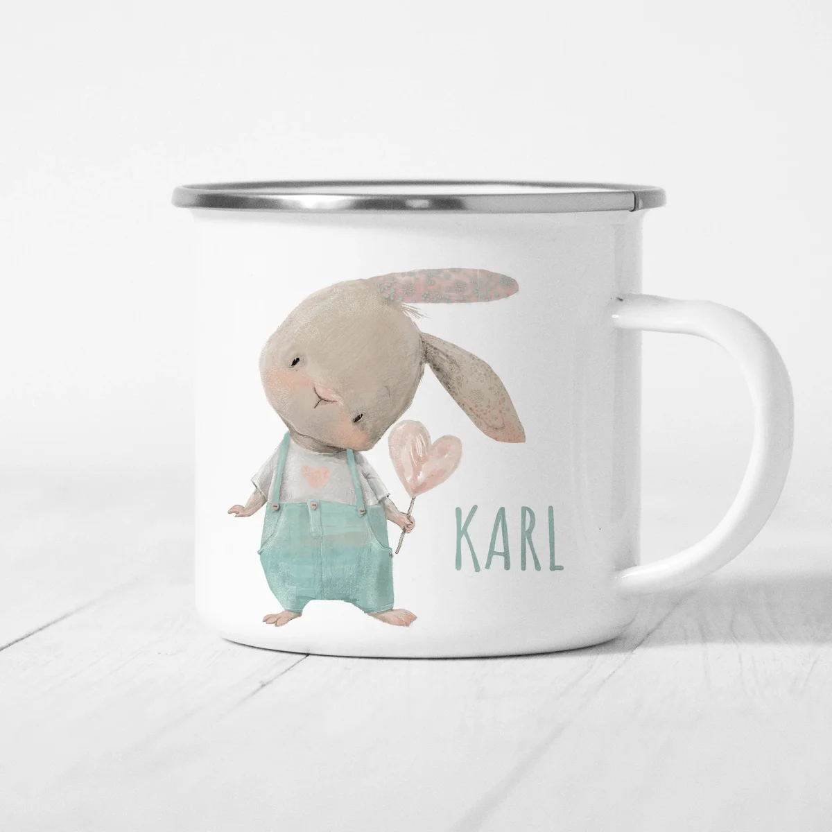 Emaille Kinder Hasen Jungen Mädchen Tasse – Bild 7