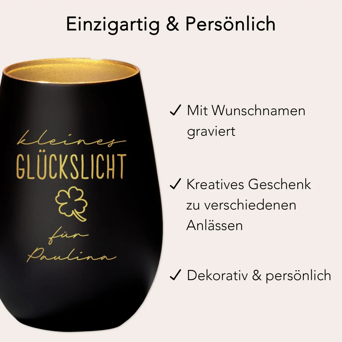 Glückslicht Windlicht Glas Gravur für Teelicht – Bild 4