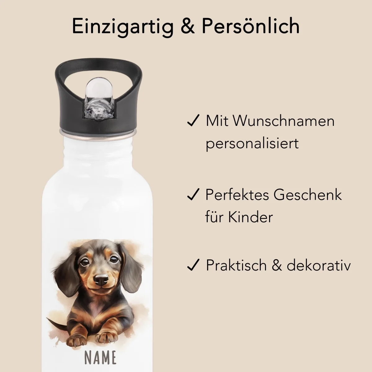 Trinkflasche Kinder Namen Dackel Edelstahl – Bild 4