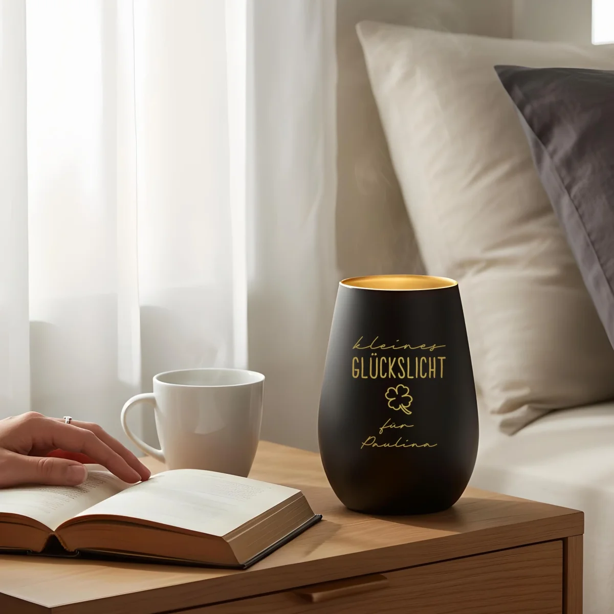 Glückslicht Windlicht Glas Gravur für Teelicht – Bild 7