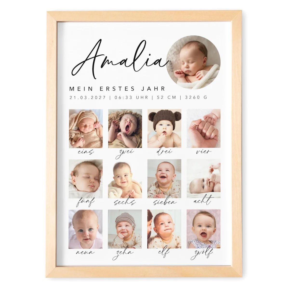 Mein erstes Jahr Bild 12 Monate Baby personalisiertes Geschenk 1. Geburtstag Mädchen Junge Meilenstein Erinnerung (mit oder ohne Rahmen) – Bild 2