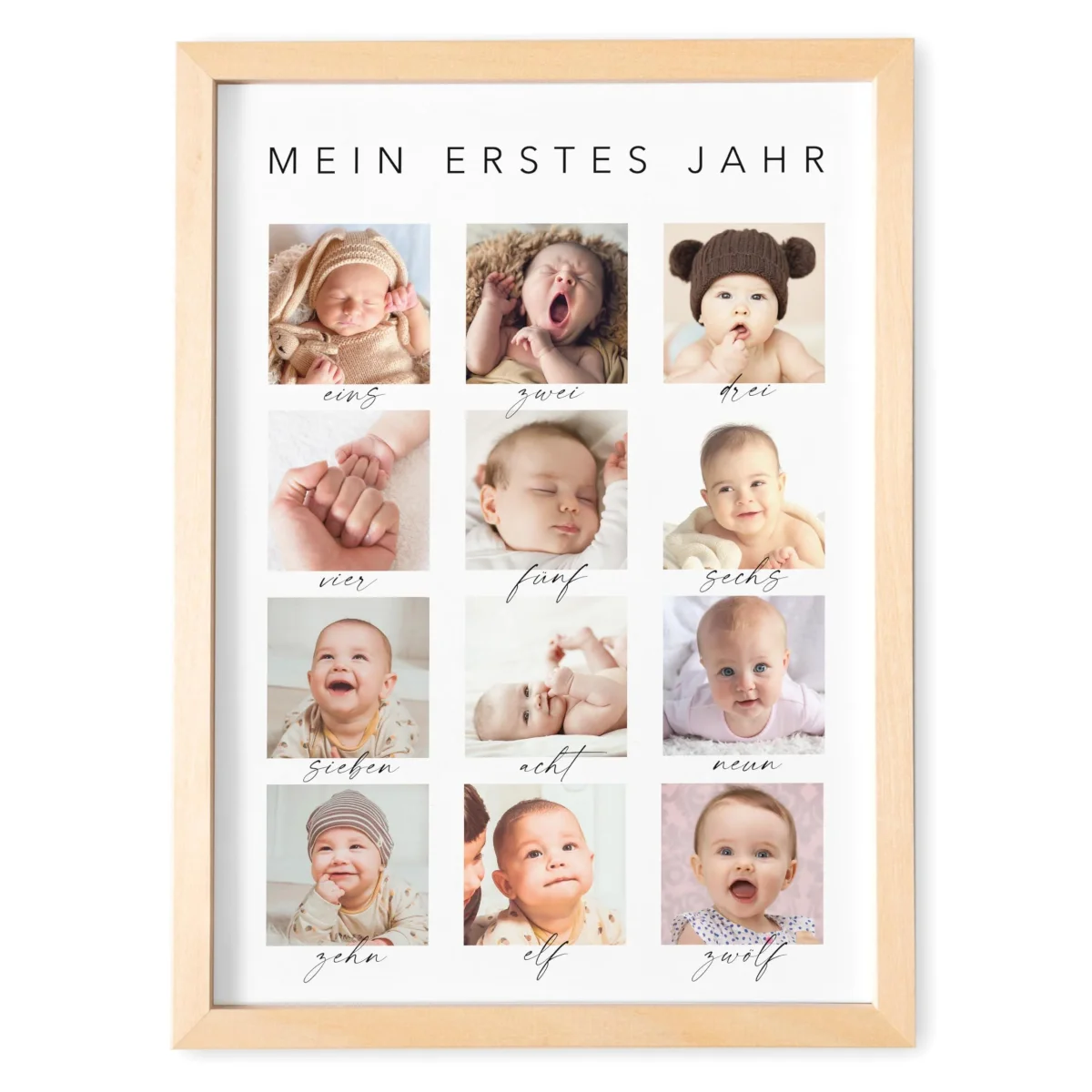 Mein erstes Jahr Bild 12 Monate Baby personalisiertes Geschenk 1. Geburtstag Mädchen Junge Meilenstein Erinnerung (mit oder ohne Rahmen) – Bild 2