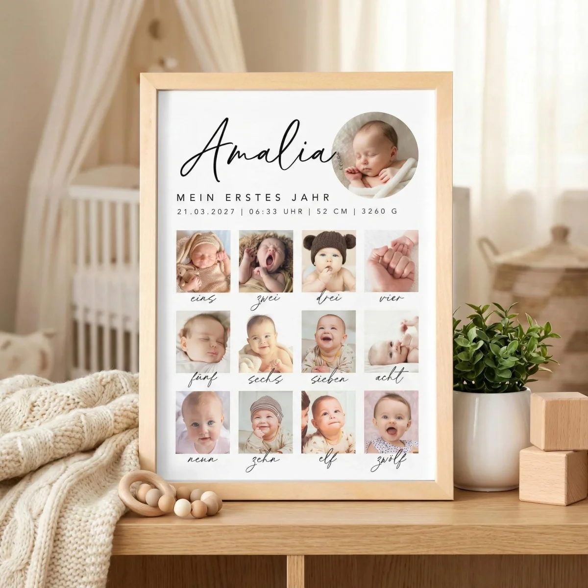 Mein erstes Jahr Bild 12 Monate Baby personalisiertes Geschenk 1. Geburtstag Mädchen Junge Meilenstein Erinnerung (mit oder ohne Rahmen) – Bild 7