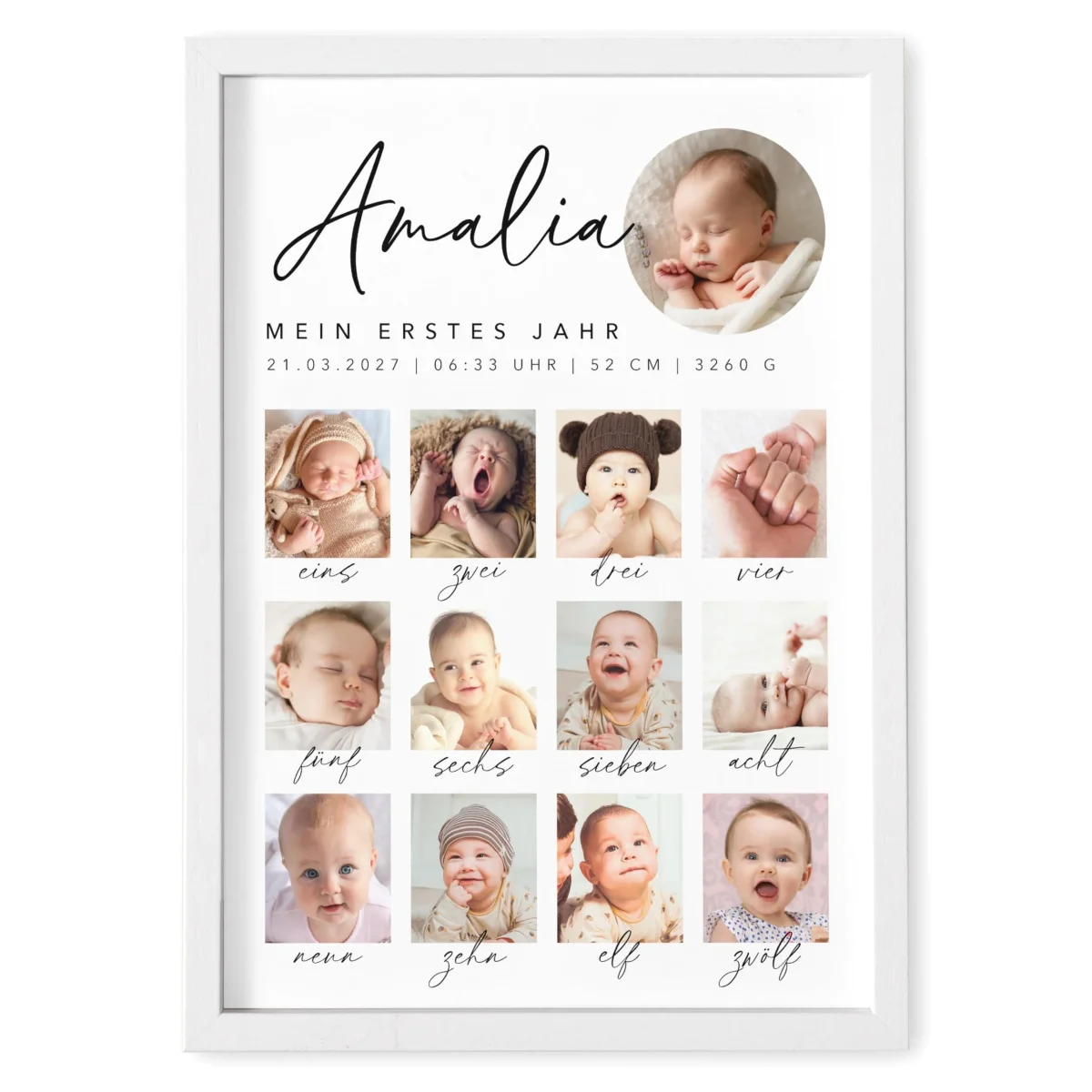 Mein erstes Jahr Bild 12 Monate Baby personalisiertes Geschenk 1. Geburtstag Mädchen Junge Meilenstein Erinnerung (mit oder ohne Rahmen) – Bild 8